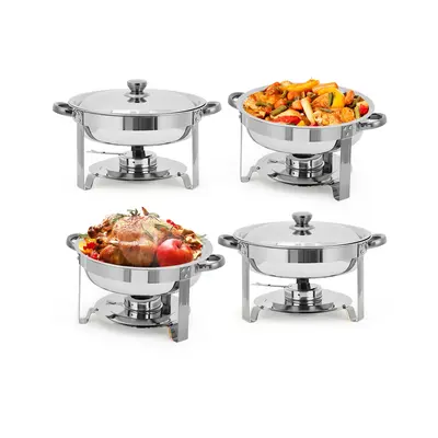 Garvee Industrial 4 Pack 5QT Stainless Steel Round Chafing Dish Buffet Set - Insulated Food Warmer with Stackable Lids for Ca...