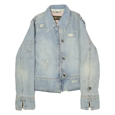 FREEMAN T PORTER Distressed Womens Denim Jacket Blue 90s S