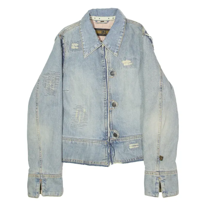 FREEMAN T PORTER Distressed Womens Denim Jacket Blue 90s S