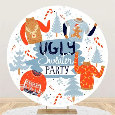 Aperturee Blue White Ugly Sweater Party Tree Circle Backdrop | Party Decoration | Backdrop Sunflower Party Decorations | Cust...