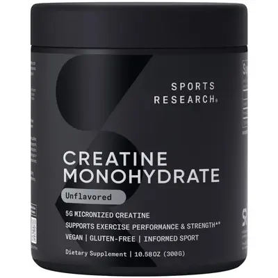 Sports Research Creatine Monohydrate - 5 g Micronized Powder Per Scoop - Informed Sport Tested for Banned Substances - 60 Ser...