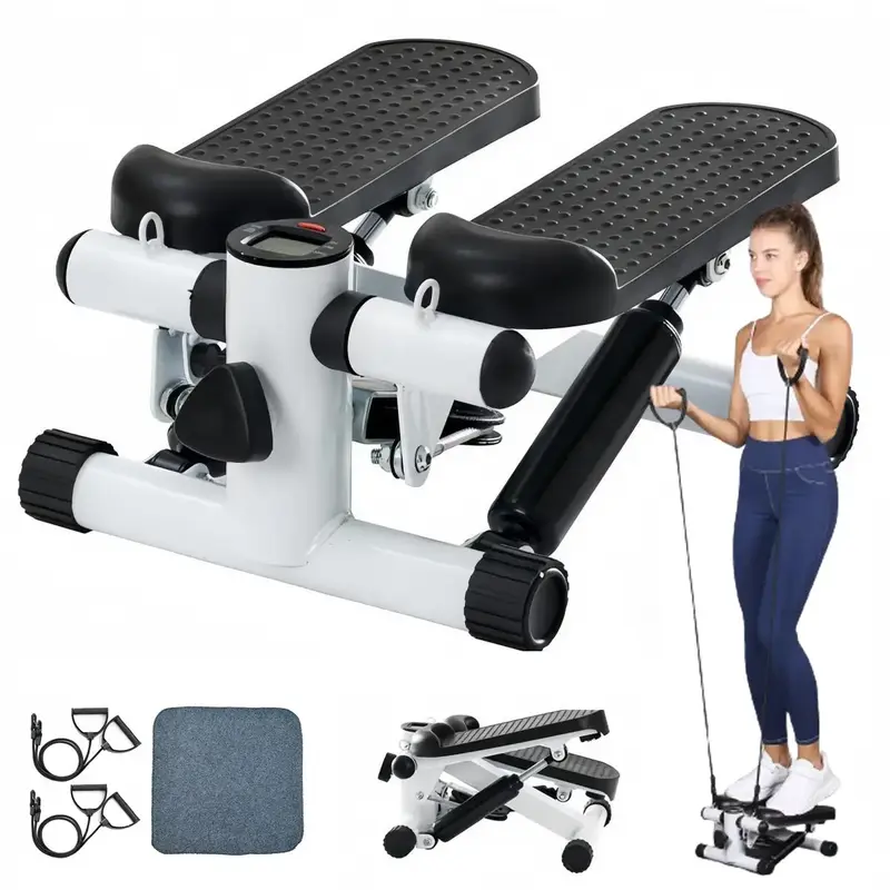 Black Step Machines Mini Stepper Fitness Machine with Resistance Band/LCD Monitor for Legs and Arm, Includes Cardio Workout E...