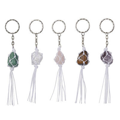 Nylon Pouch Wrap Natural Gemstone Holder Keychains