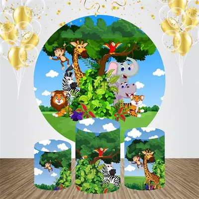 Tree Animals Spring Round Bakcdrop Kit For Birthday - Aperturee