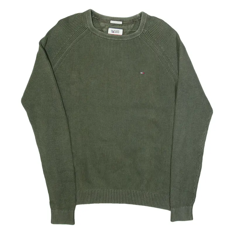 TOMMY HILFIGER Mens Jumper Green Tight Knit L