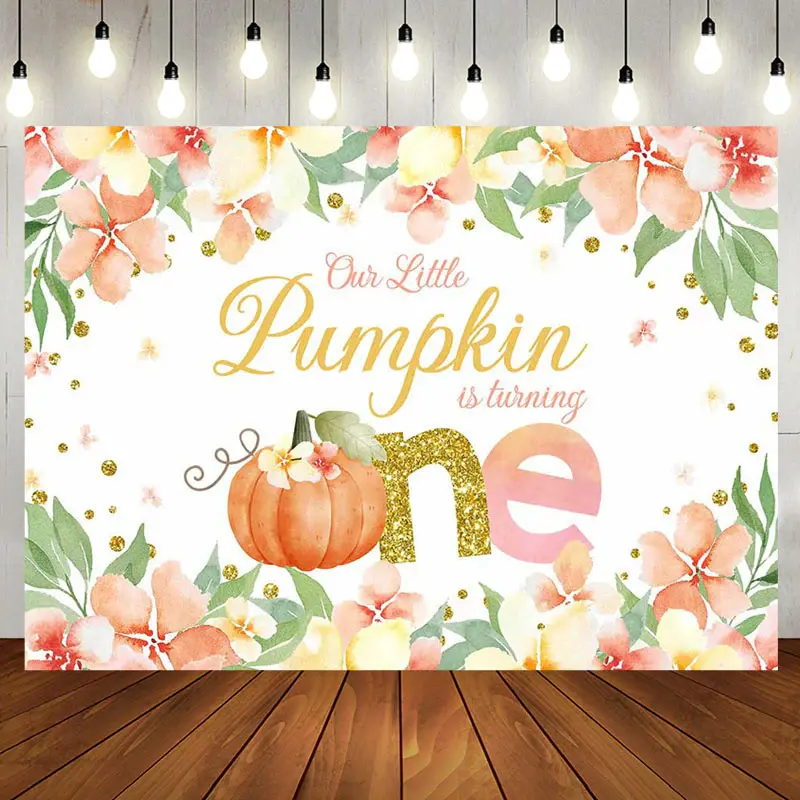 Cute Pumpkin Is Turning One Floral Birthday Backdrop