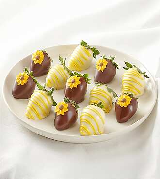 Full Dozen Sunny Days Belgian Dark Chocolate - Covered Strawberries - FedEx