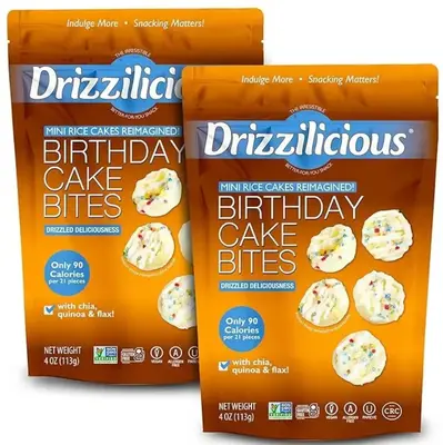 Drizzilicious Birthday Cake Mini Rice Cakes - Gluten-Free, Vegan, Crunchy Snack, 4 oz (Pack of 2), 90 Calories per Serving, A...