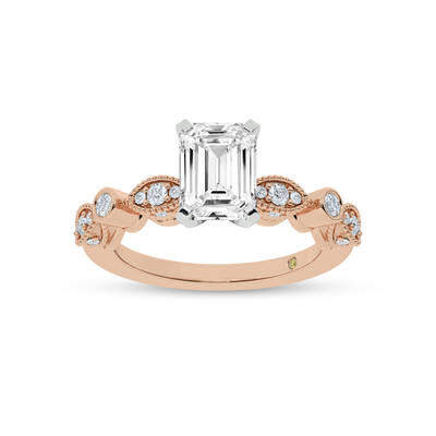 Arcan Vintage Inspired Bezel and Pavé Set Emerald Cut Lab Diamond Engagement Ring | 18K Rose Gold 3 7/8 CT. TW.