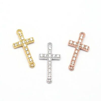 Latin Sideways Cross Brass Micro Pave Cubic Zirconia Links