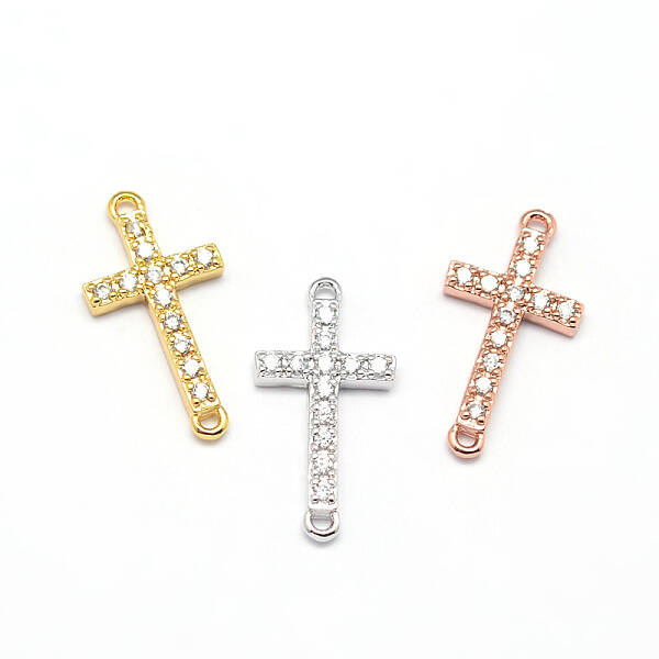 Latin Sideways Cross Brass Micro Pave Cubic Zirconia Links