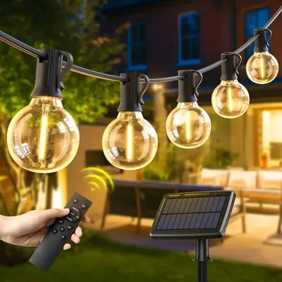 Quntis 56FT/106FT Solar Powered Outdoor String Lights, Waterproof & Shatterproof LED Bulbs for Garden, Home & Backyard Balcon...