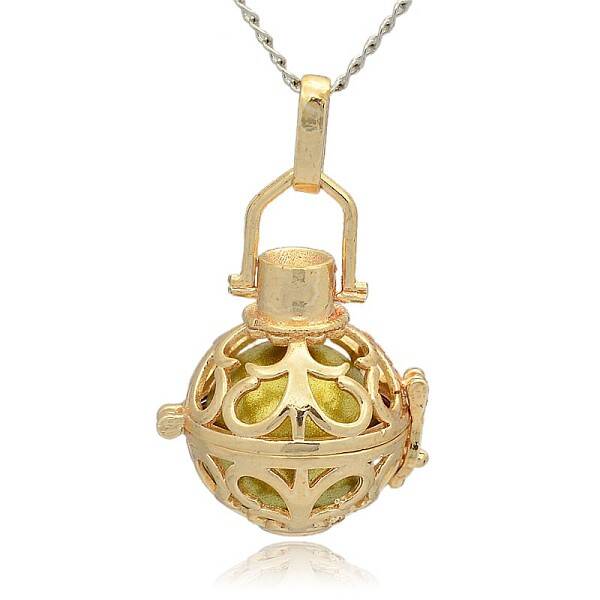 Golden Tone Brass Hollow Round Cage Pendants