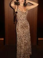 Women's Leopard Print Cami Dress, Fashion Casual Sleeveless Spaghetti Strap Long Dress for Daily Outdoor Wear, Formal Women D...