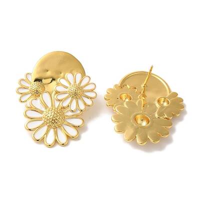 Rack Plating Flower Brass Enamel Stud Earrings