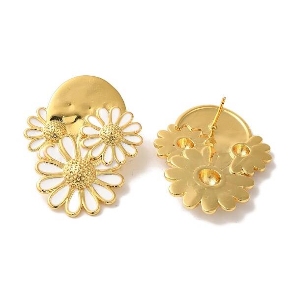 Rack Plating Flower Brass Enamel Stud Earrings