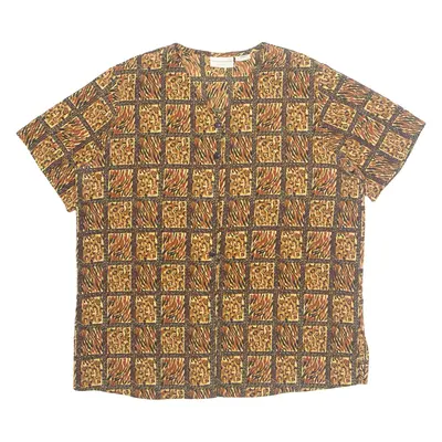 JACLYN SMITH Womens Printed Blouse Brown V-Neck Animal Print L