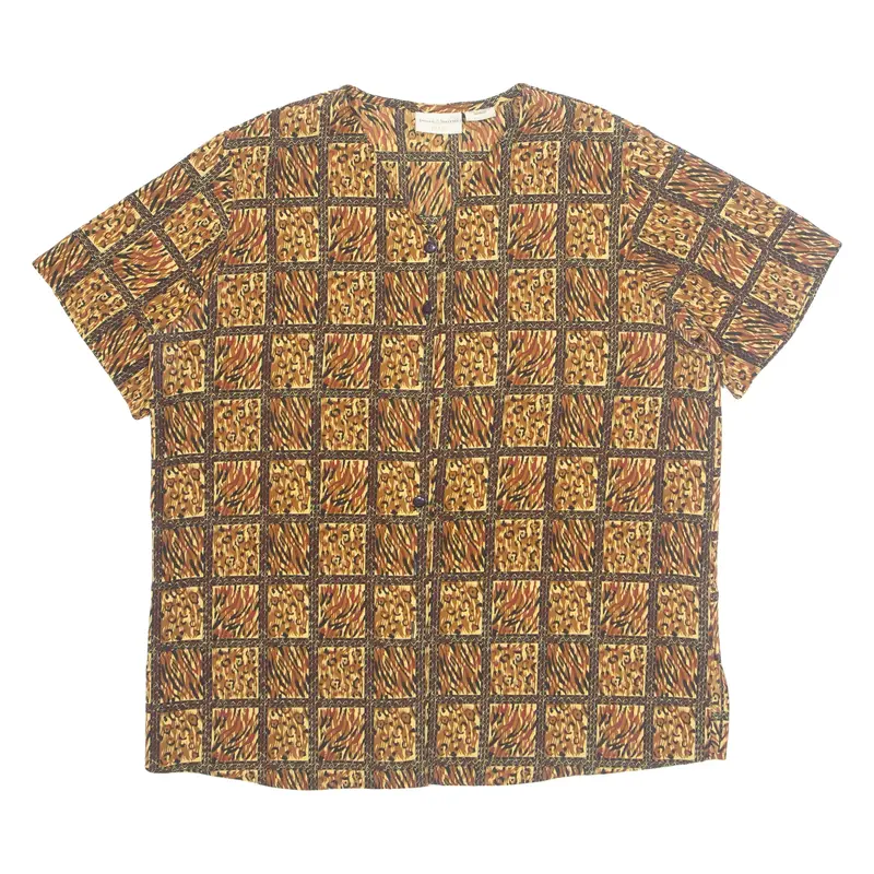 JACLYN SMITH Womens Printed Blouse Brown V-Neck Animal Print L