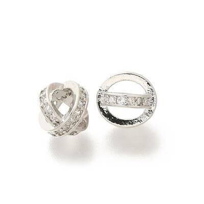 Brass Micro Pave Clear Cubic Zirconia Beads
