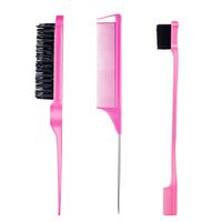 3 Count Comb Set for Teasing Edge and Back Brushing Rat Tail and Edge Combs Hair Stick for Styling Women's Haircare (Pink)