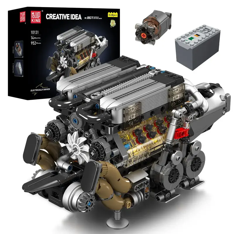 Mould King 10131 W16 Engine Motor Double V8 Car Cylinder Building Block Model Kid Adult Toy 952 Pcs