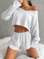 Women's Plain Crop Top & Elastic Waist Shorts, Minimalist Casual Basic Fashion Cozy Breathable Two Piece Outfits for Daily We...