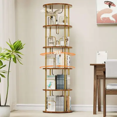 Rotating Bookshelf ¨C Gold ¨C 5 Tier