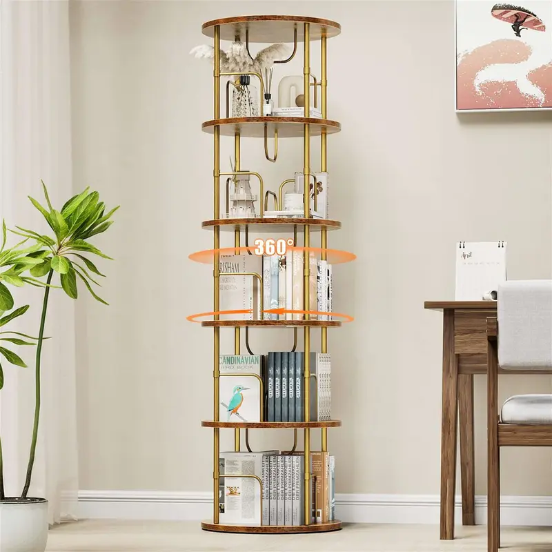 Rotating Bookshelf ¨C Gold ¨C 5 Tier