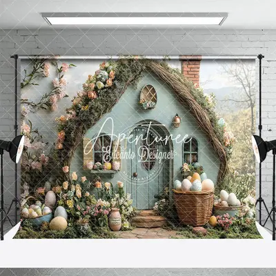 Aperturee Green Rustic House Greenery Floral Easter Backdrop, 3X2FT(1MX0.6M), 14 USD, easter backdrops, ENHD3J39-M