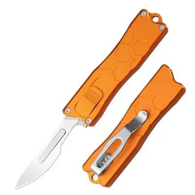 Orange Portable Utility Knife - Retractable with Clip, Sharp Surgical Carbon Steel # 24 Blade EDC Tool