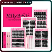 MilyBest 4 Styles Lash Clusters Kit,1 Set Mixed Length Individval Eyelash Extensions Kit,Self Grafting False Eyelashes with T...