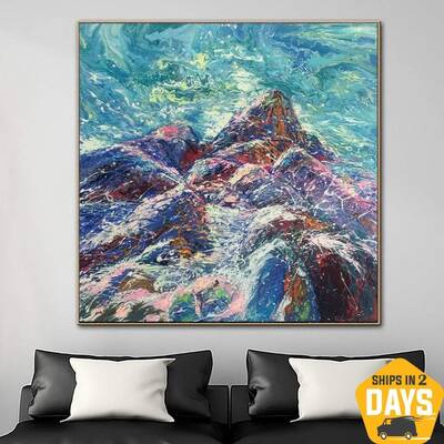 Large Abstract Mountains Painting on Canvas Marble Wall Art Vivid Artwork Wall Hanging Decor Giant Painting for Living Room |...