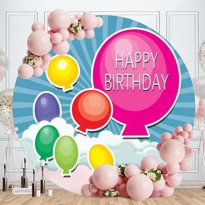 Aperturee Circle Big Pink Happy Birthday Ballon Backdrop