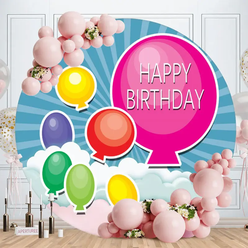 Aperturee Circle Big Pink Happy Birthday Ballon Backdrop