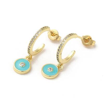 Ring & Evil Eye Real 18K Gold Plated Brass Stud Earrings