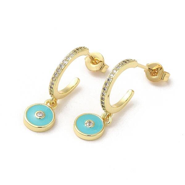 Ring & Evil Eye Real 18K Gold Plated Brass Stud Earrings