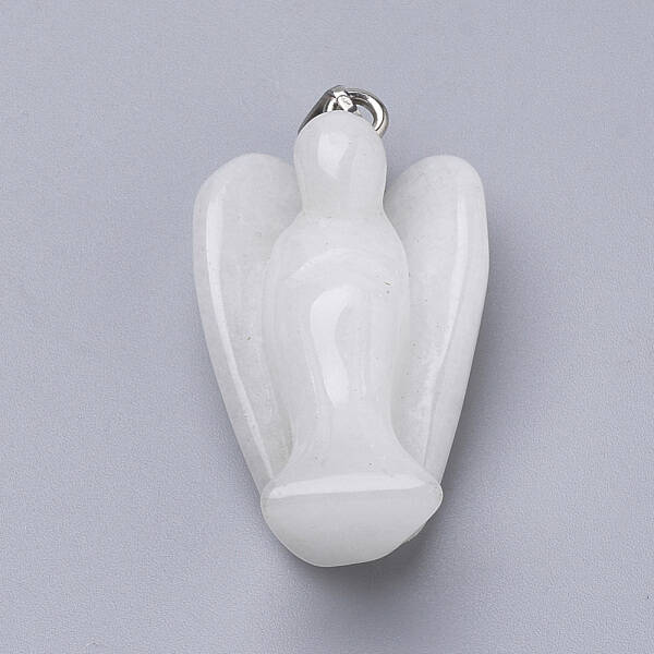 Angel Natural White Jade Pendants with Brass Clasps