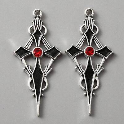 Siam Rhinestone Cross Pendatn with Black Enamel