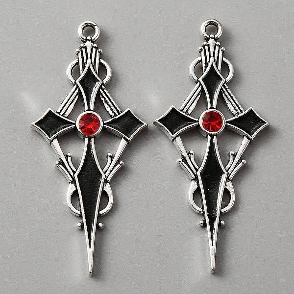 Siam Rhinestone Cross Pendatn with Black Enamel