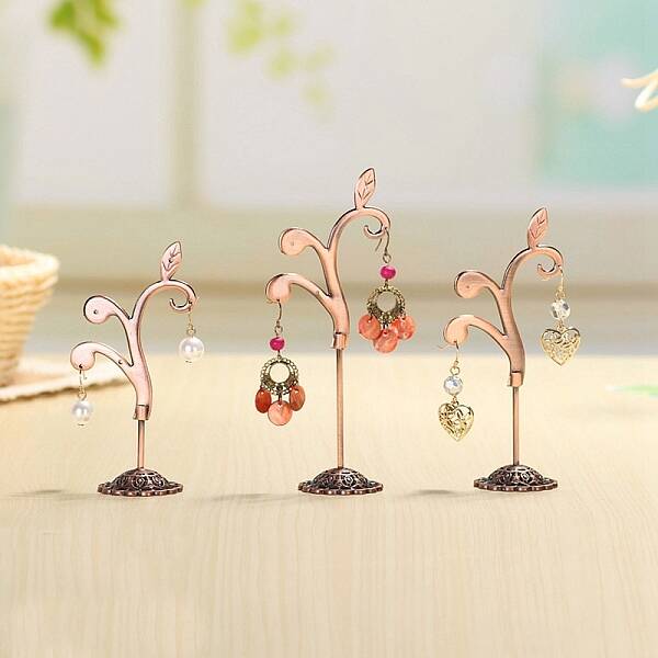 3Pcs 3 Sizes Flower Alloy with Iron Dangle Earrings Display Stands