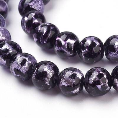 Handmade Silver Foil Lampwork Beads Strands