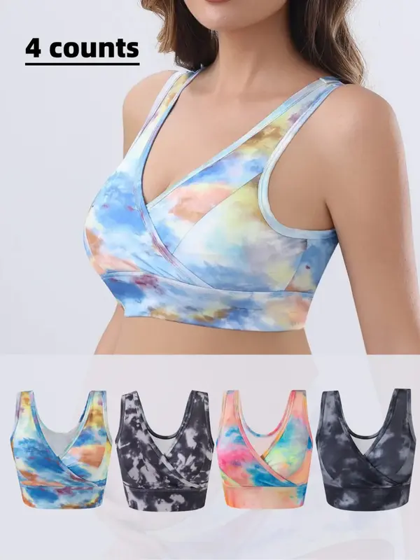 Women's Tie Dye Print Wrap Nursing Bra, Breathable Comfortable Breastfeeding Maternity Bra, Maternity Lingerie for All Season...