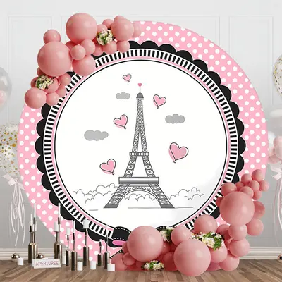 French Eiffel Tower Elegant Pink Dots Round Backdrop - Aperturee