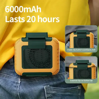 Portable Waist Fan - Personal Fan with 6000mAh Battery, Strong Airflow, Mini Design, and Up to 16 Hours Working Time - Hands-...