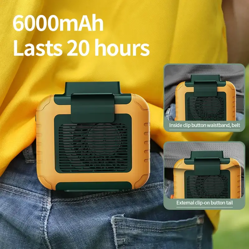 Portable Waist Fan - Personal Fan with 6000mAh Battery, Strong Airflow, Mini Design, and Up to 16 Hours Working Time - Hands-...