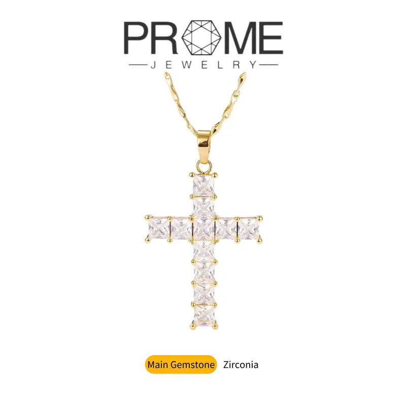 (CN029)Cross Pendant Necklace Cubic Zircon 5A Zircon Sparkling Large Zircon Classic Elegant Design Hypoallergenic Ideal for W...