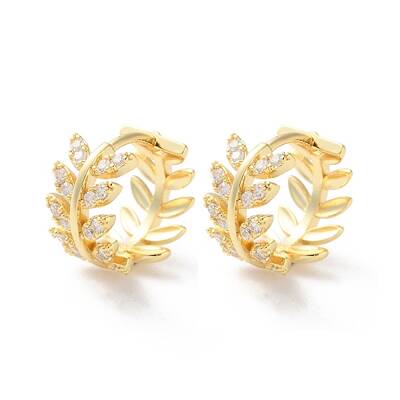 Rack Plating Leaf Brass Clear Cubic Zirconia Hoop Earrings