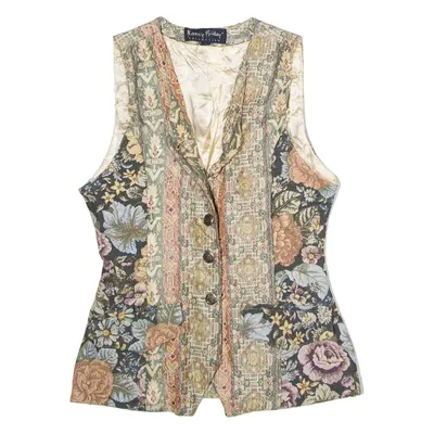 NANCY FRIDAY COLLECTION Womens Waistcoat Green Knit Floral S
