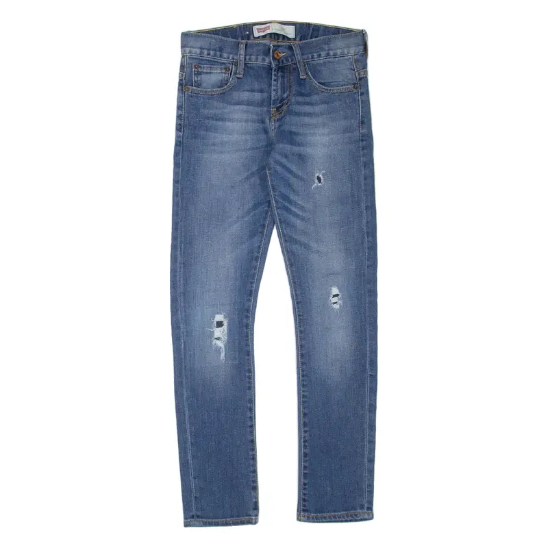 LEVI'S 520 Distressed Boys Jeans Blue Regular Tapered Stone Wash W26 L28
