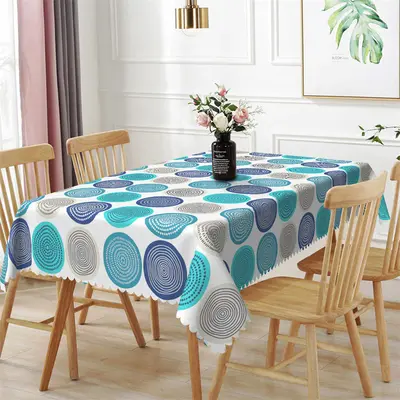 Blue Purple Repeat Circles Rectangle Tablecloth - Aperturee